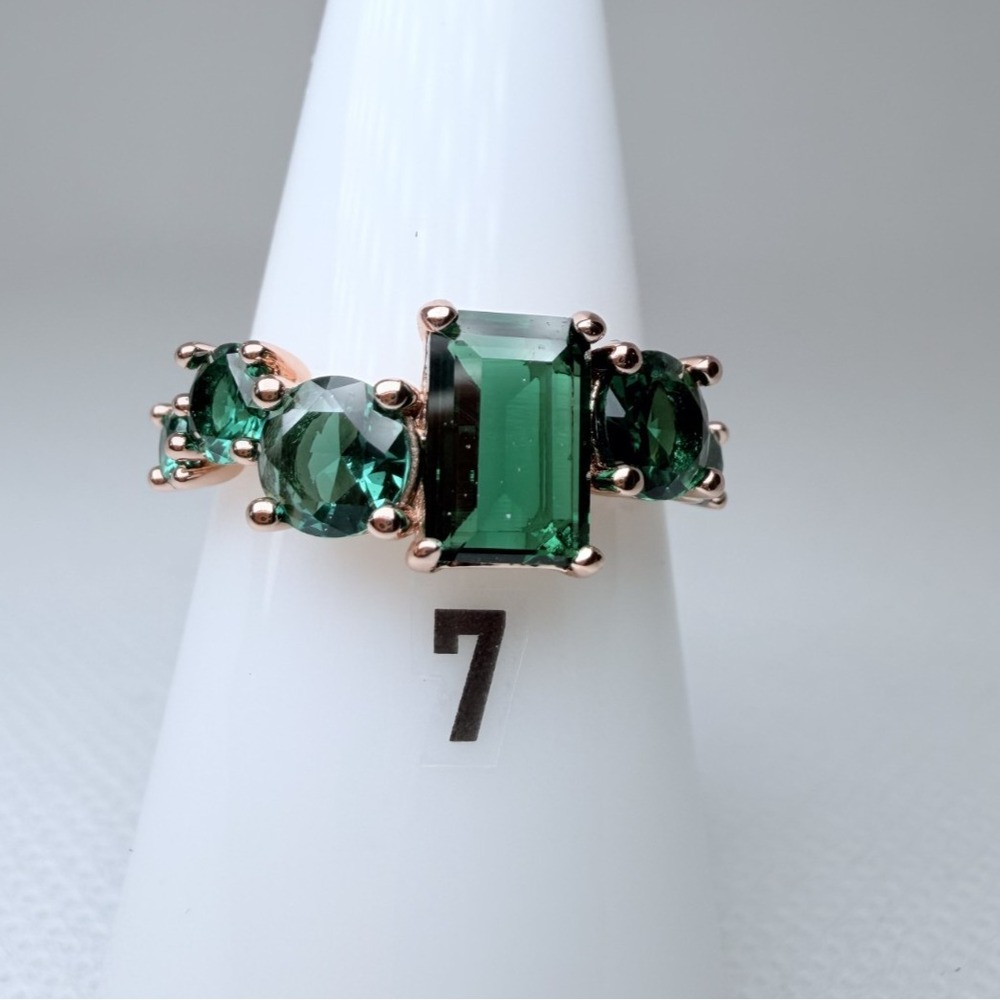Size 7 Bomb Party May - RG30666 The Kingsley Ring - Emerald on Rose Gold Plating